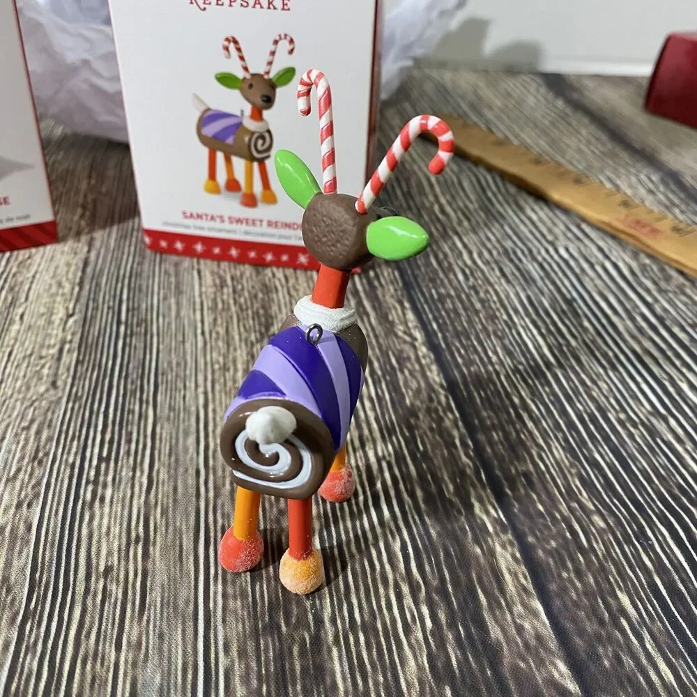 Hallmark Lot of 2 'Jolly Gingerbread House' & Santas Sweet Reindeer Ornaments
